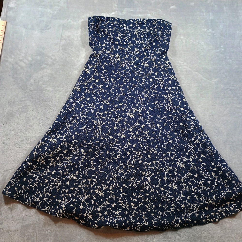 J.Crew Womens Strapless Floral Seersucker Midi Dress Navy A-Line Cotton Cottage